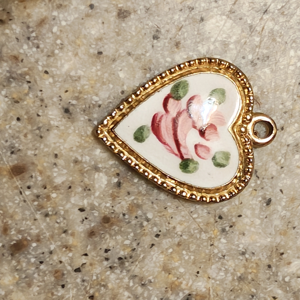Gold Heart Pendant with Floral Design